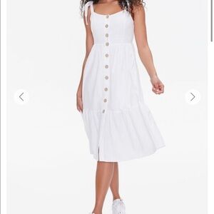 Forever 21 Linen Blend White Button Down Prairie Style Midi Dress NEW Small